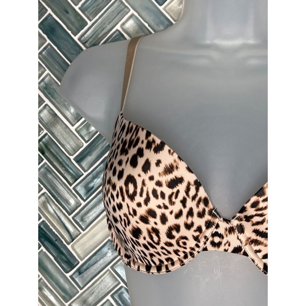 VICTORIA'S SECRET BEIGE LEOPARD CHEETAH PRINT SILKY LINED‎ DEMI BRA 32DD - Picture 2 of 11